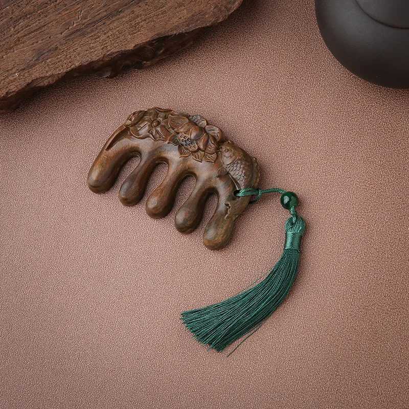 Hawthorn wood comb anti-static scalp massage comb natural wood comb Chinese style wide tooth comb Tassel womens gift W241112