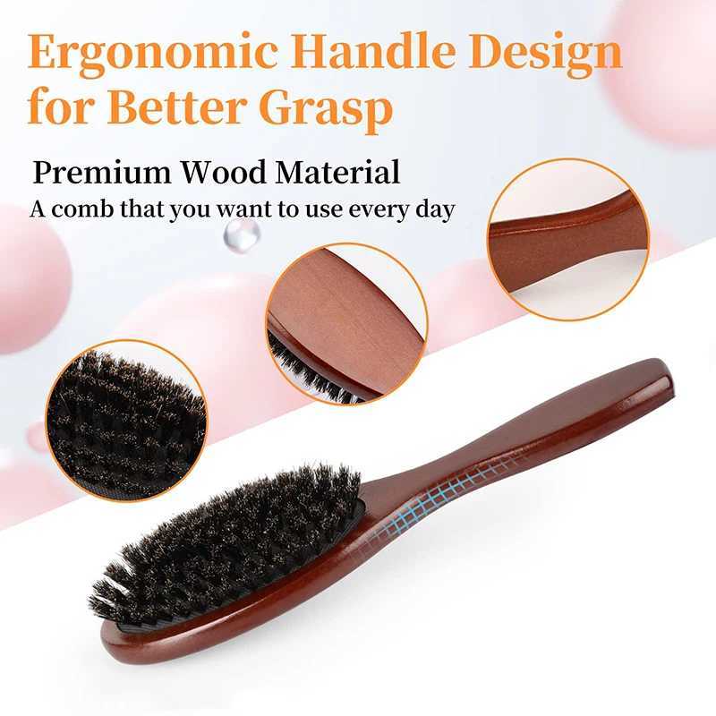 Natural bristle brush massage comb anti-static hair scalp blade brush beech wood handle hair brush comb styling tool W241112