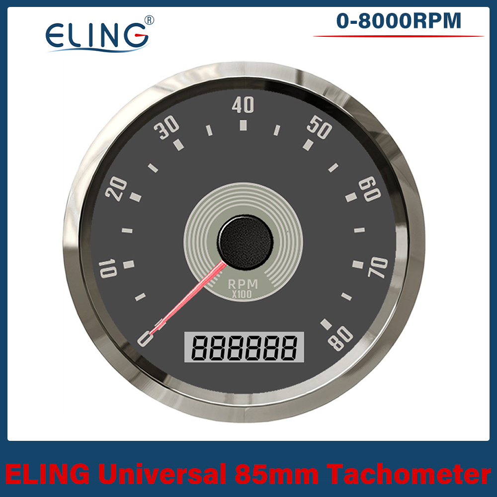 Waterproof 85mm Tachometer 0-8000RPM with LED Hourmeter Adjustable Red Yellow Backlight for Boat Car Motorcycle 12V 24V