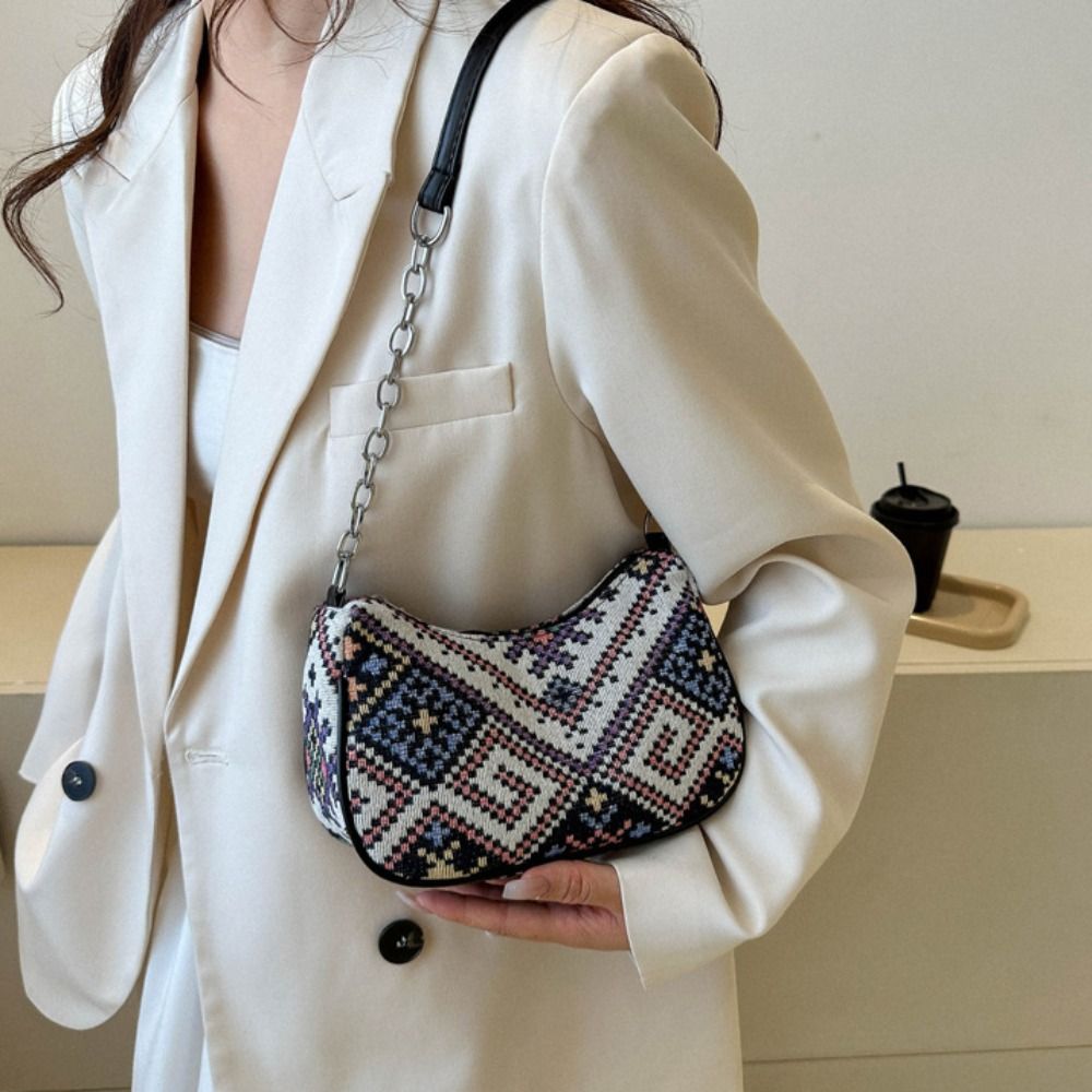 Embroidery Ethnic Style Canvas Bag Fashion Handbag Print Printing Shoulder Bag Large Capacity Portable Shopping
