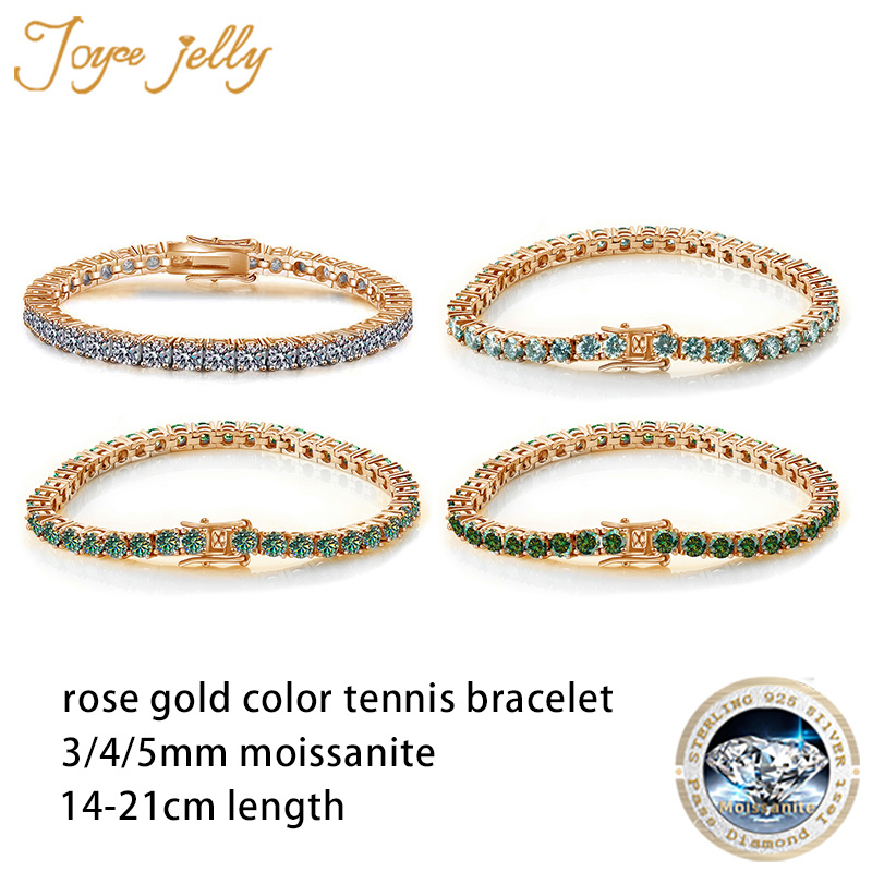 JoyceJelly Rose Gold Color Tennis Bracelet With D Color VVS Moissanite Dia Jewely Sterling Sier Bracelets For Women fecf6