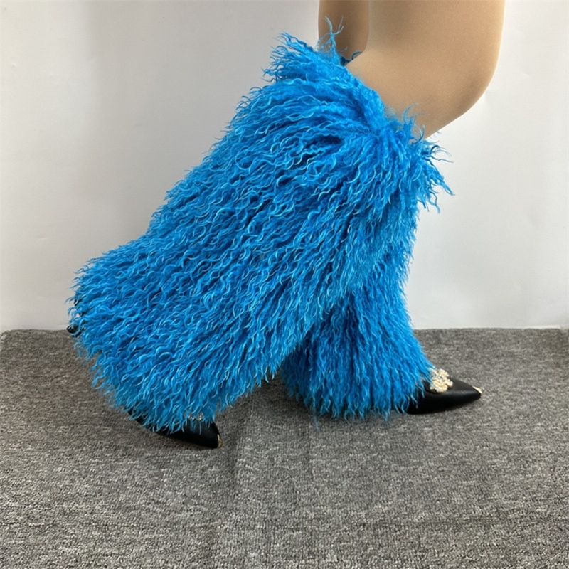 Q1FA Women Fuzzy Leg Warmer Boot Cover Harajuku Solid Color Vintage Furry Plush Leggings Shoes Cuffs Long Socks Streetwear