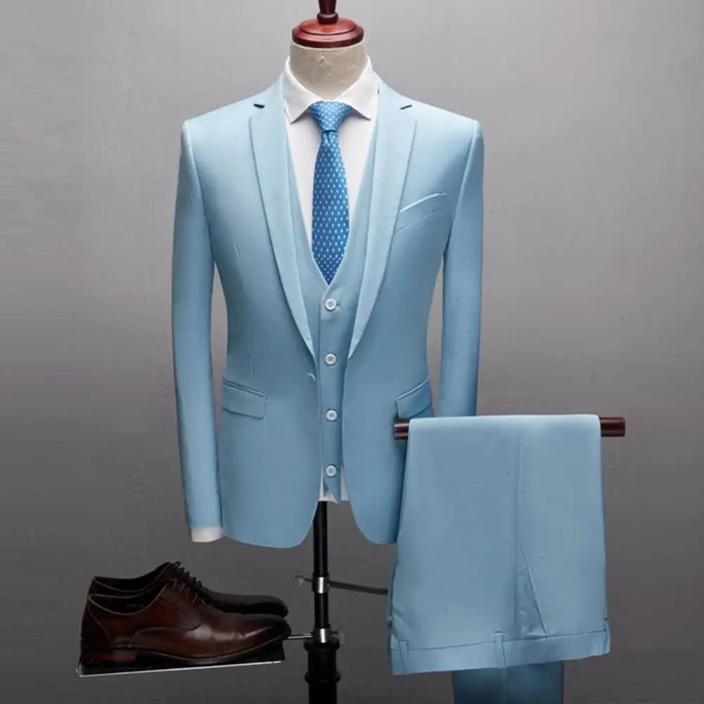 Cozy 1 Set Trendy Pure Color Buttons Blazer Pants Male Formal Suit Lapel for Wedding 240412