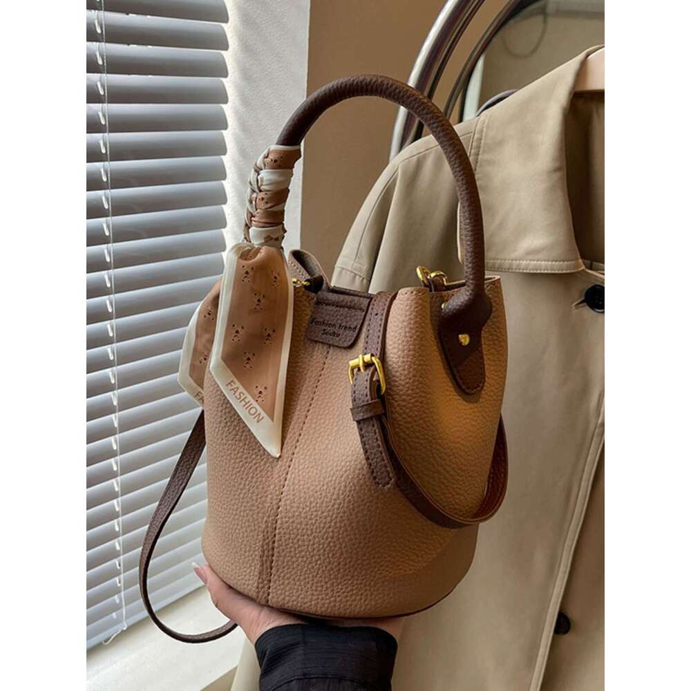 Silk Ribbon Design PU Leather Crossbody Bucket Bags For Women 2025 Spring Fashion Shoulder Bag Handbags And Purses Female