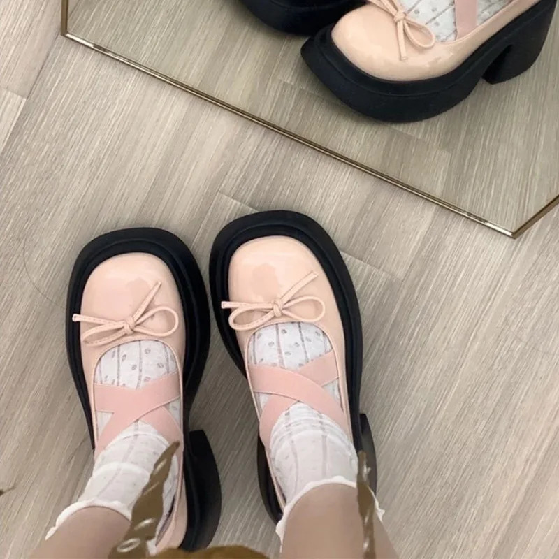 Women Bow Marie Jane Shoes Platform Fashion Mid Heels Sandals Pumps Lolita Shoes Dress Casual Chunky erm Mujer Shoes 241112