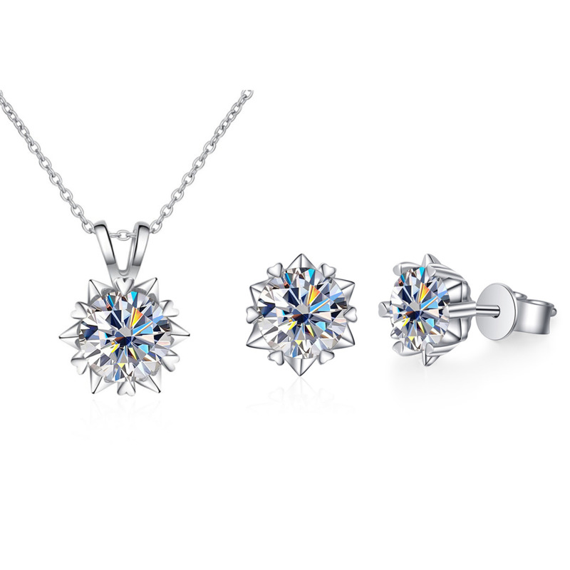 JoyceJelly Sterling Sier Moissanite Dia Jewelry Set For Women Snowflake Earrings Pendant Necklace Wedding Sets bf093