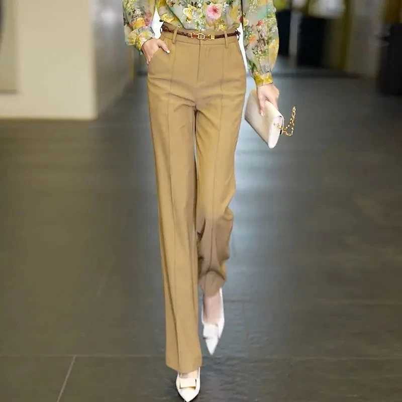 White pants spring and autumn high waisted dress close-up artist high-end feeling closed lady Ele straight close-up artist black as pants M241111