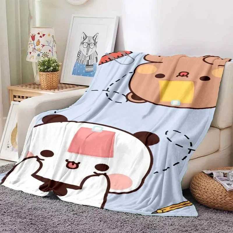 Cute Bubu and Dudu Series Blanket Cartoon Print Kids Warm Flannel Soft Comfortable Home Travel Blanket Bed Blanket Birthday GiftXJ241111