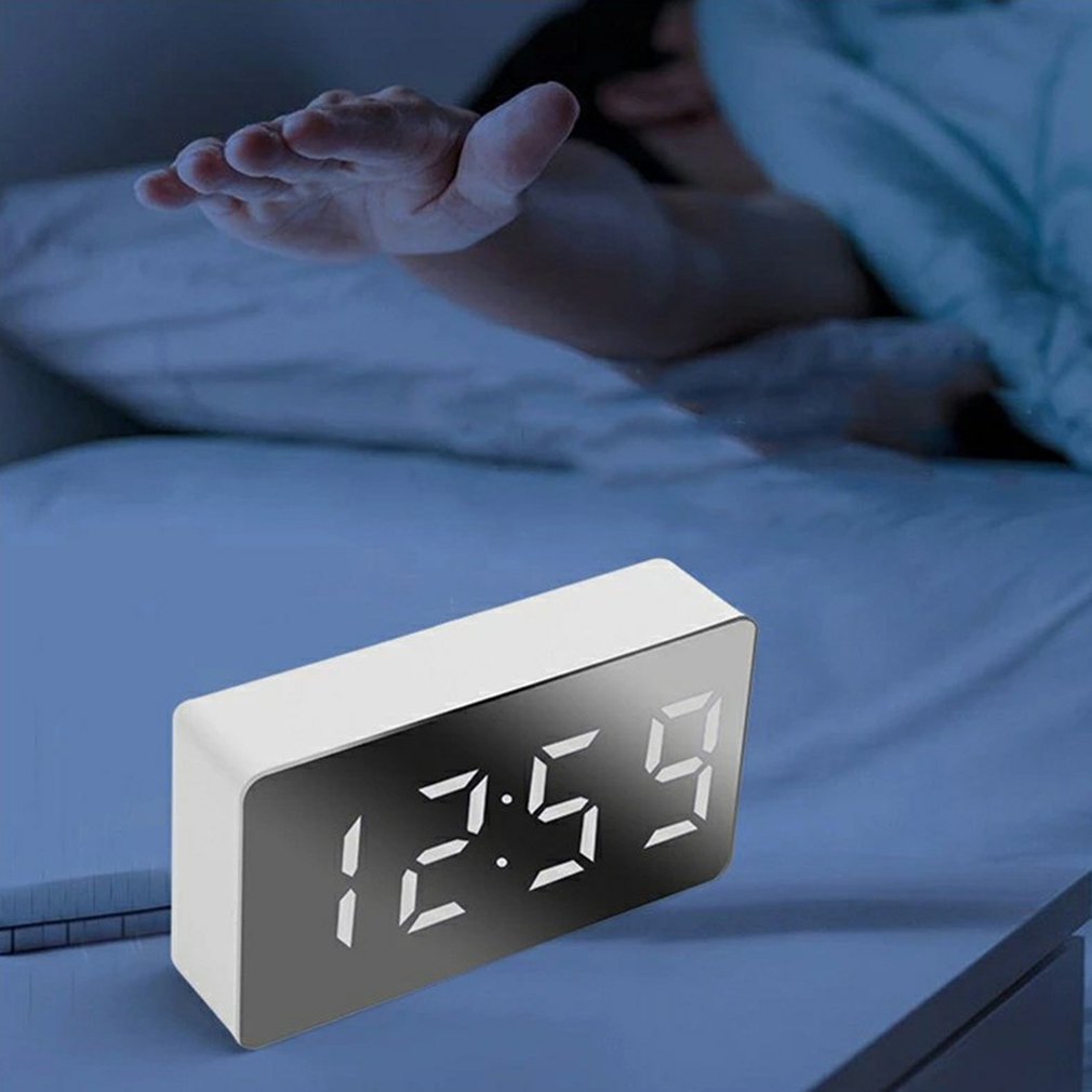 Mirror Table Clock Multifunctional Digital Alarm Snooze Display Time Night LED Light Desk Desktop Home Decor Gifts for Children