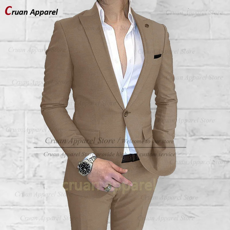 Wedding Party Suit Set For Men Evening Dinner Fashion Peaked Lapel Jacket Classic Male One Buttons Blazer Pants 2 Pieces 240412
