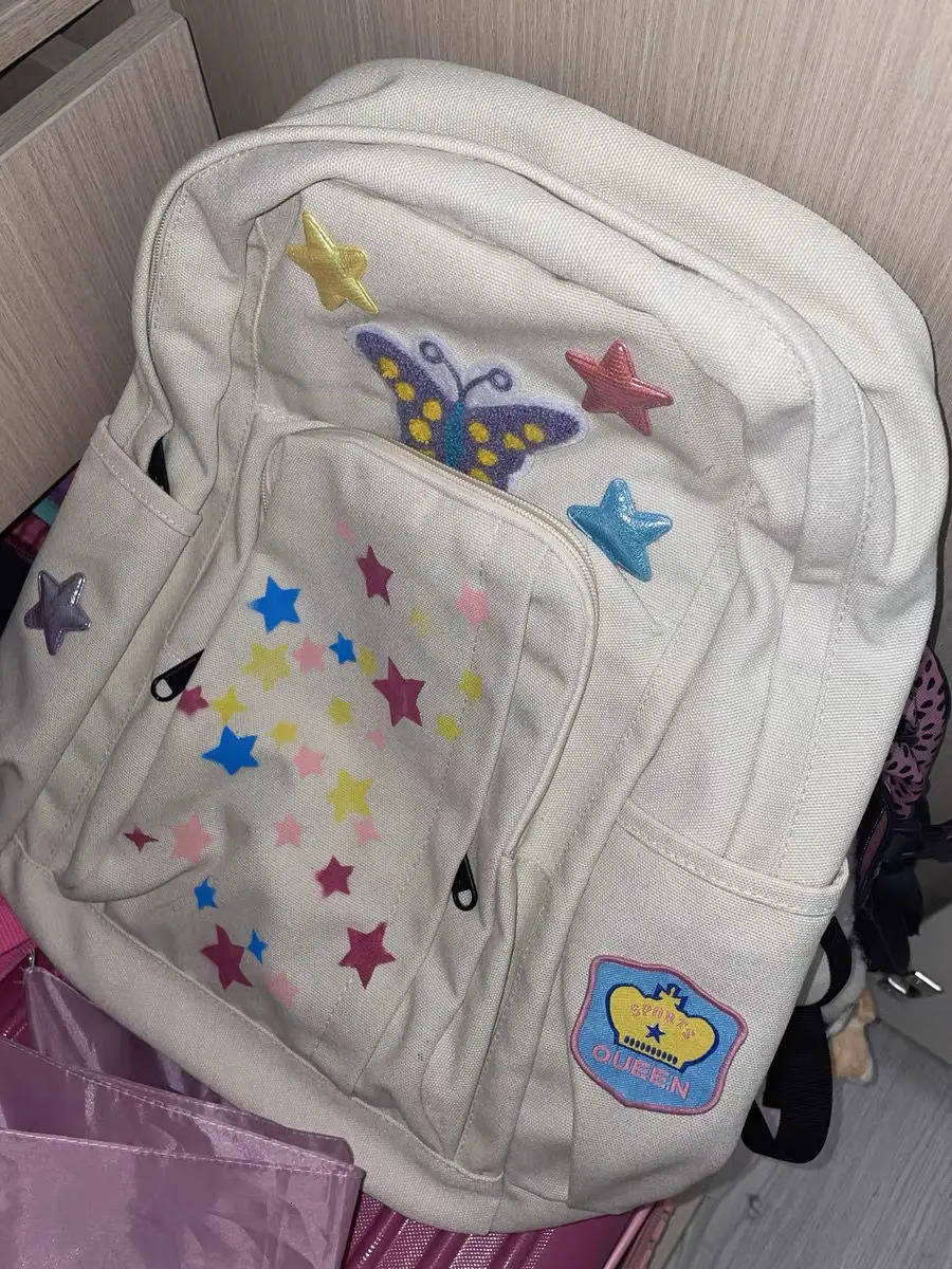 JIAERDI Butterfly Embroidery Y2k Backpack Womens Retro Star Large Capacity Leisure School Bag Womens Harajuku Cute Mochila 241111