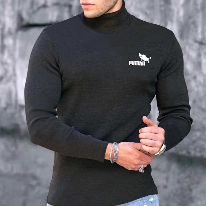 Spring summer and winter mens cotton cashmere bottom sweater with high elasticity mens casual long sleeved sports turtle neck top W2411111