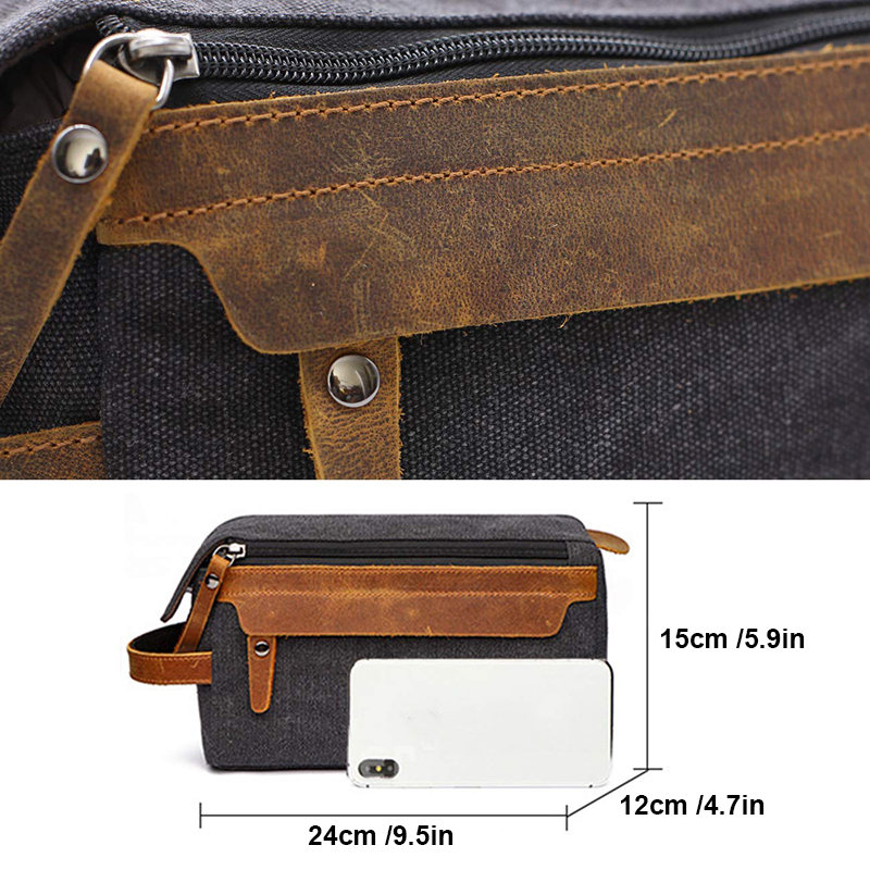 Mens Travel Toiletry Bag Canvas Leather Cosmetic Makeup Organizer Shaving Dopp Kits Toiletry Wash Shower Handbag