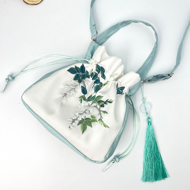 Chinese Style Small Bag Literary Vintage Flower Embroidery Hanfu Handbag Ancient Messenger Shoulder Bag Drawstring Purse b7d3c