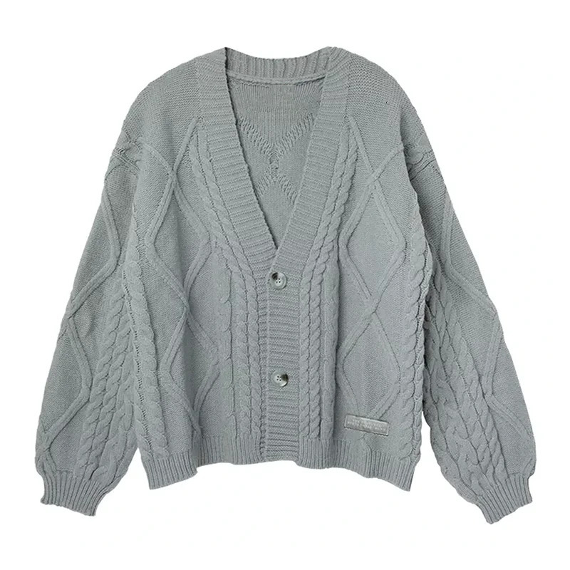 Warm Vneck Long Sleeve Knitted Cardigan Autumn Winter Solid Casual TTPD Sweater Coat 241108