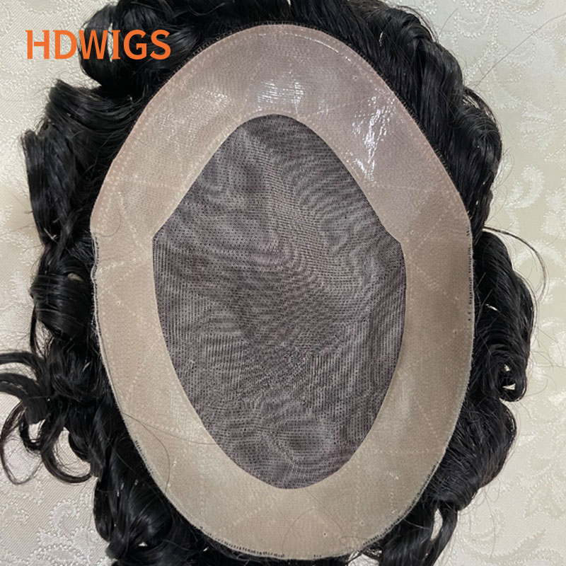 20mm Curly Men Capillary Prosthesis Fine Mono NPU Indian Human Hair Wig Brown Man Toupee Hair System Natural Hairpiece With Grey 73574