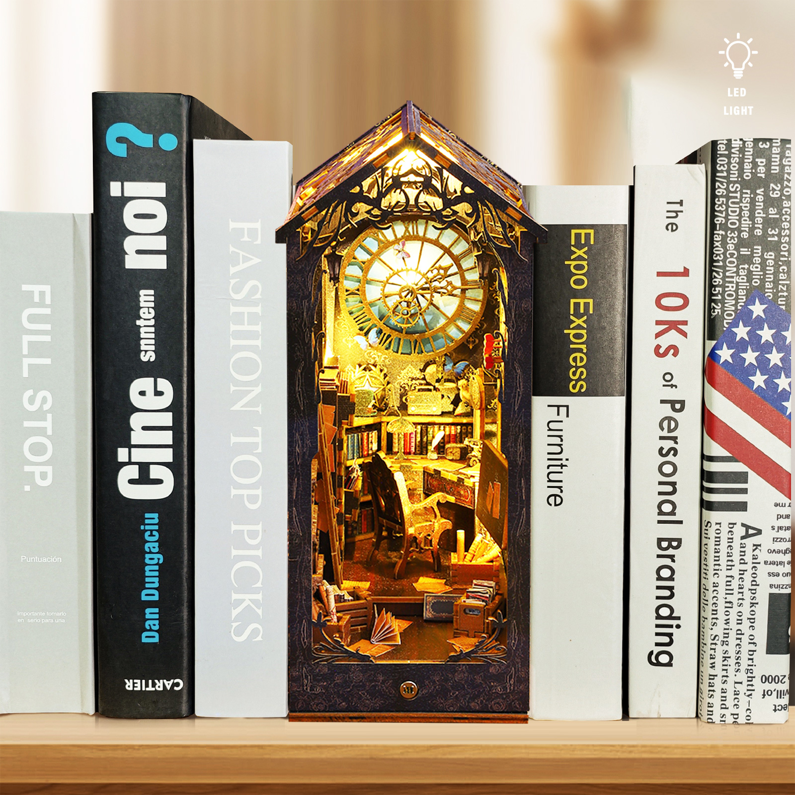 New DIY Book Nook Kit 3D Wooden Bookshelf Miniature Building Kits Home Decor Creative Model for Adults Halloween Christmas Gifts