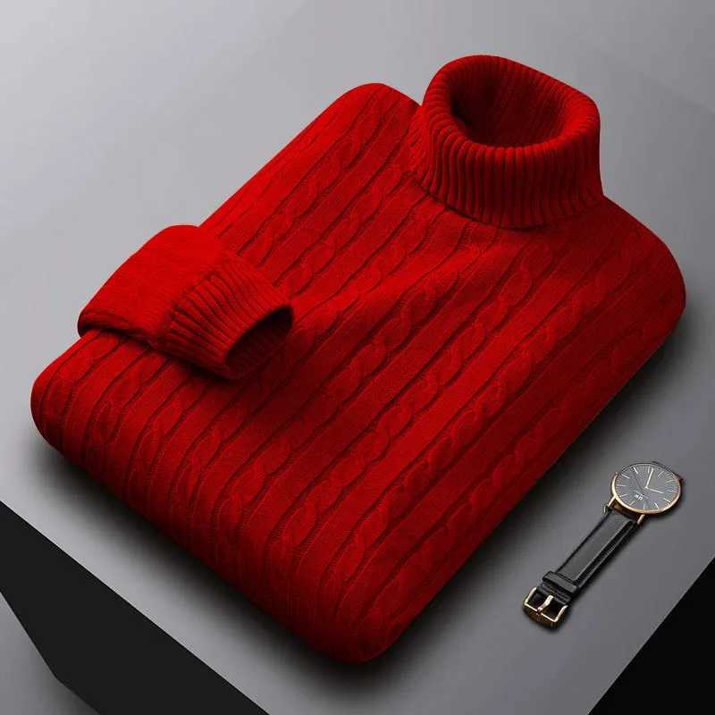 Solid color mens turtle neck sweater trend Korean style loose large casual knitting floral casual mens clothing W2411111