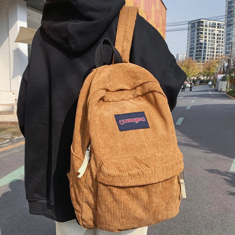 Cute Corduroy Fashion Womens Bag Teenage School Backpack Harajuku Preparatory Style Student Bag Womens Backpack 241111