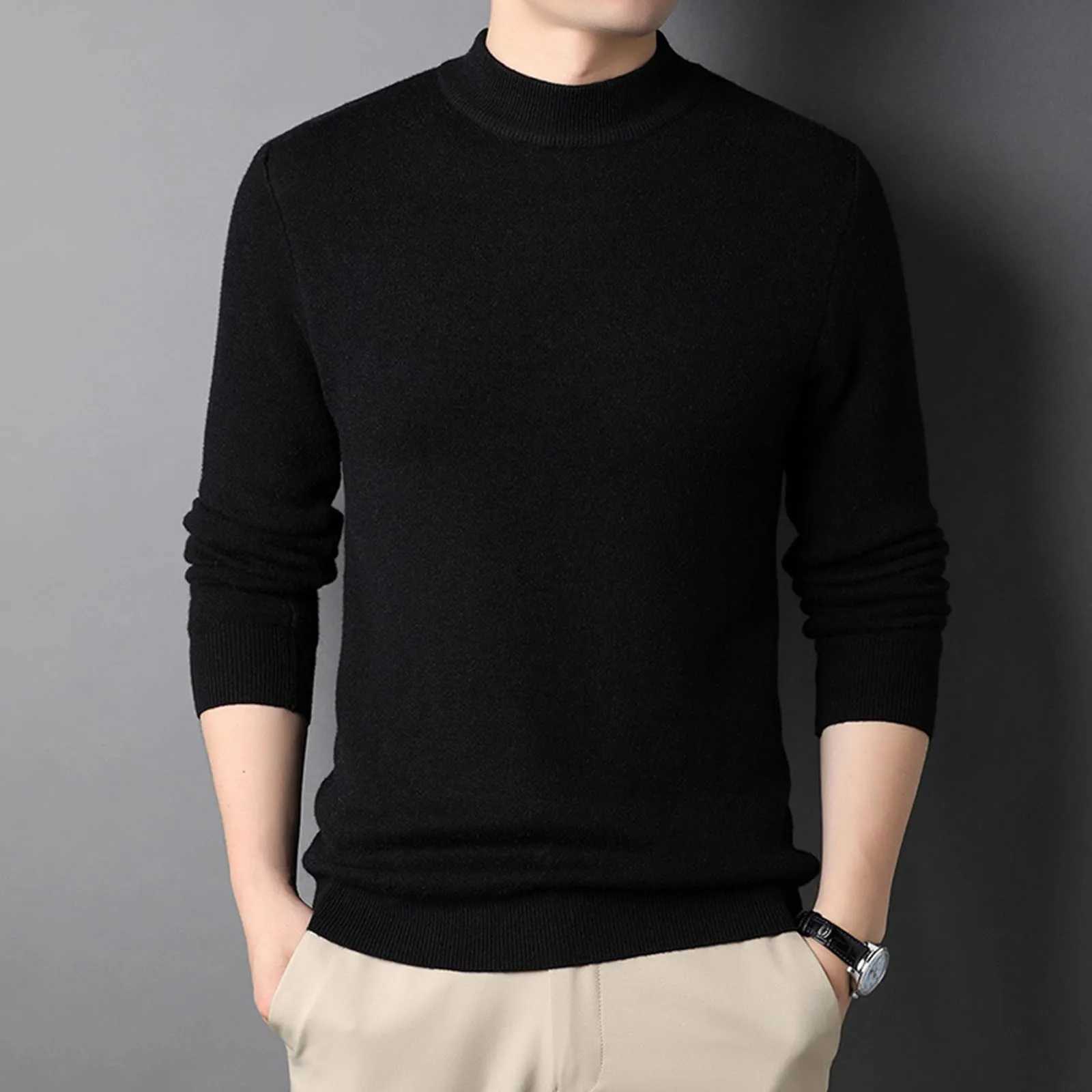 Mens sportswear warm pull mens turtle neck sportswear ultra-thin fit velvet sportswear suitable for mens long sleeved sportswear W2411111