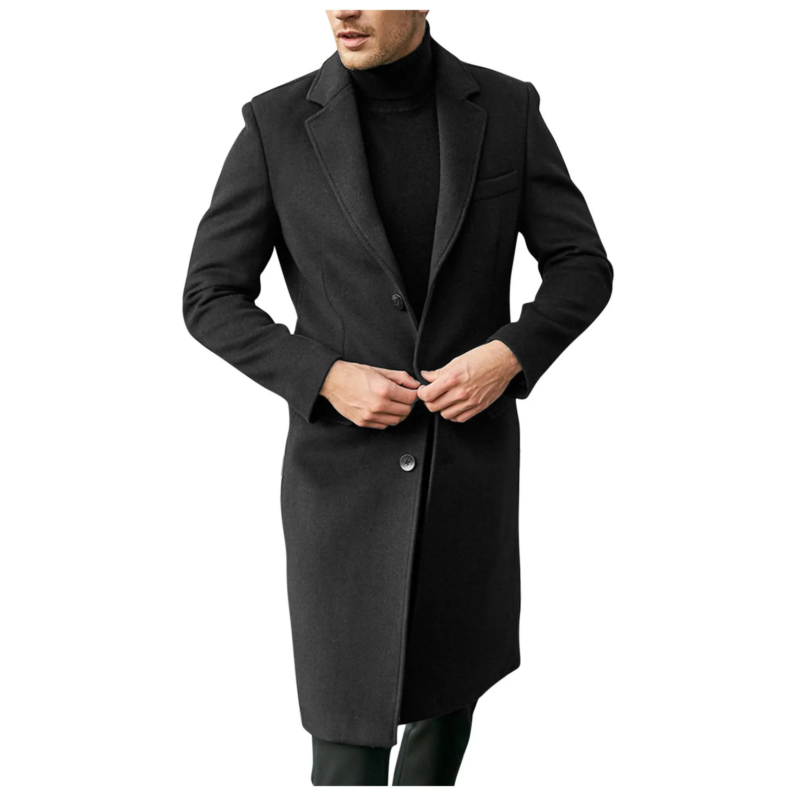 mens coats Autumn Winter Long Trench Coat woolen Solid Color Mid-Length Windproof Thick British Slim Jacket gabardina hombre 241112