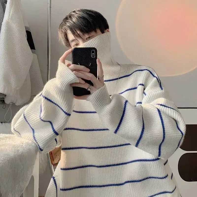 Knitted sweater mens white floral collar mens clothing high collar black jacket classic Y2k streetwear 2024 winter W2411111