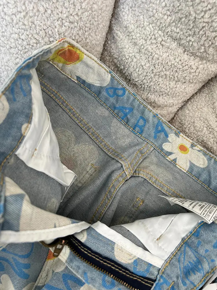 American retro men and women trendy personalized jeans for spring autumn couples loose straight leg washed casual pants y2k 241112