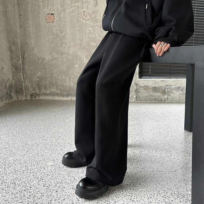 IEFB American Style Mens Sweatpants Elastic Waist Solid Color Bottom Straight Wide Leg Loose Sports Trousers Simple 9C7782 241112