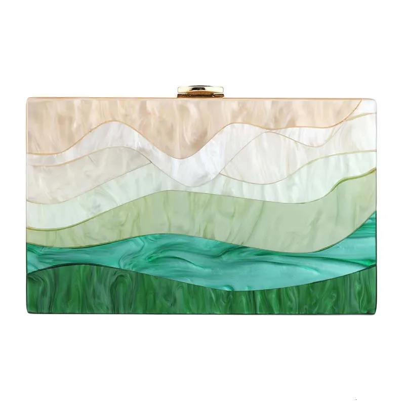 Trendy Bags Fashion Women Handbags Green Beige Striped Acrylic Party Evening Bag Woman Casual Cute Box Clutch Purse 241112