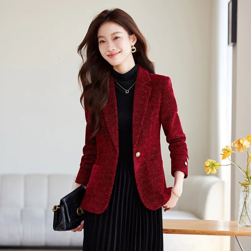 Spring Autumn Suit Coat Women Fashion Slim Gold velvet Longsleeved Jacket Female Commuting Business Casual Blazer coat 241112