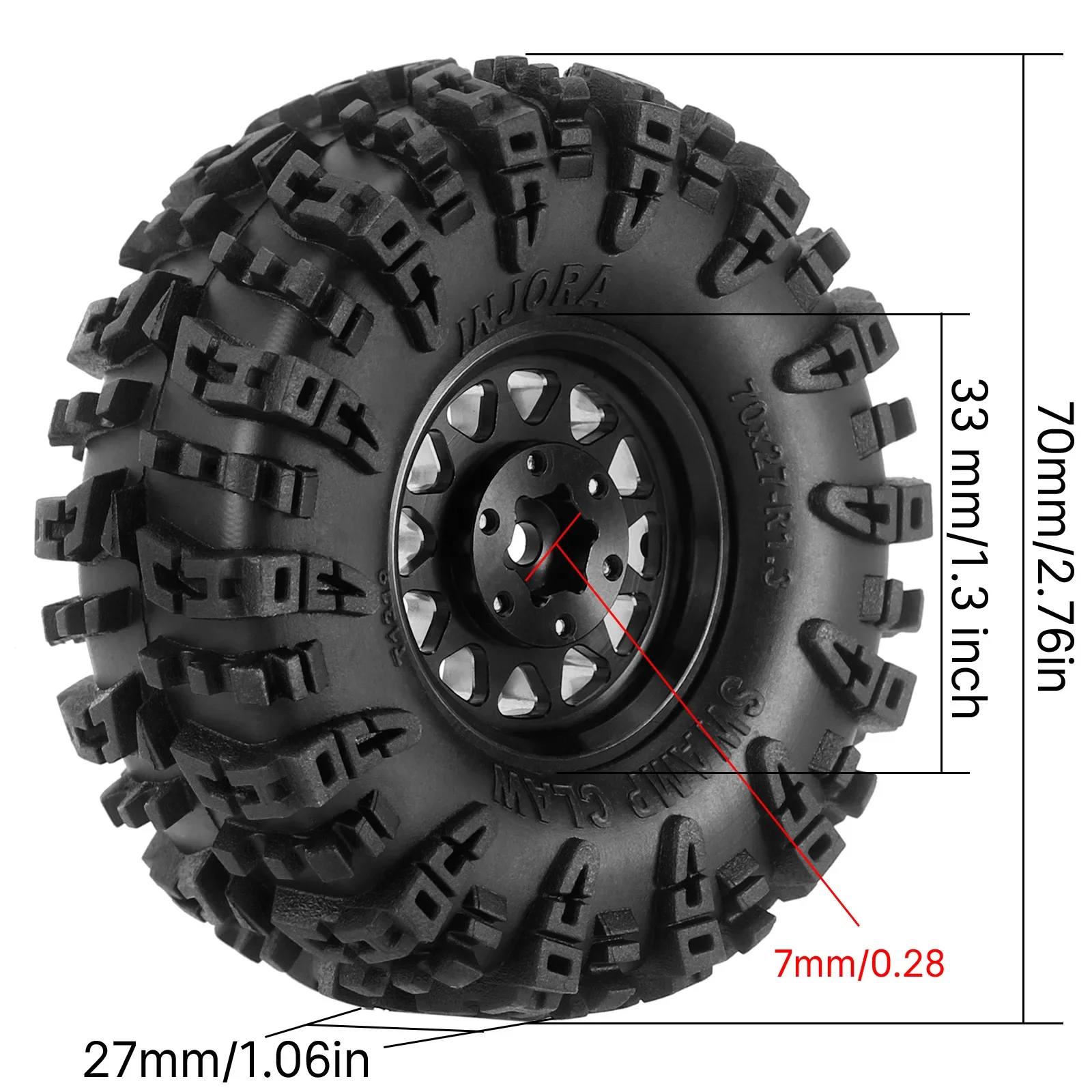 INJORA Swamp Claw 70*27mm S5 Mud Terrain 1.3" Wheel Tires Set for 1/18 1/24 RC Crawler Car