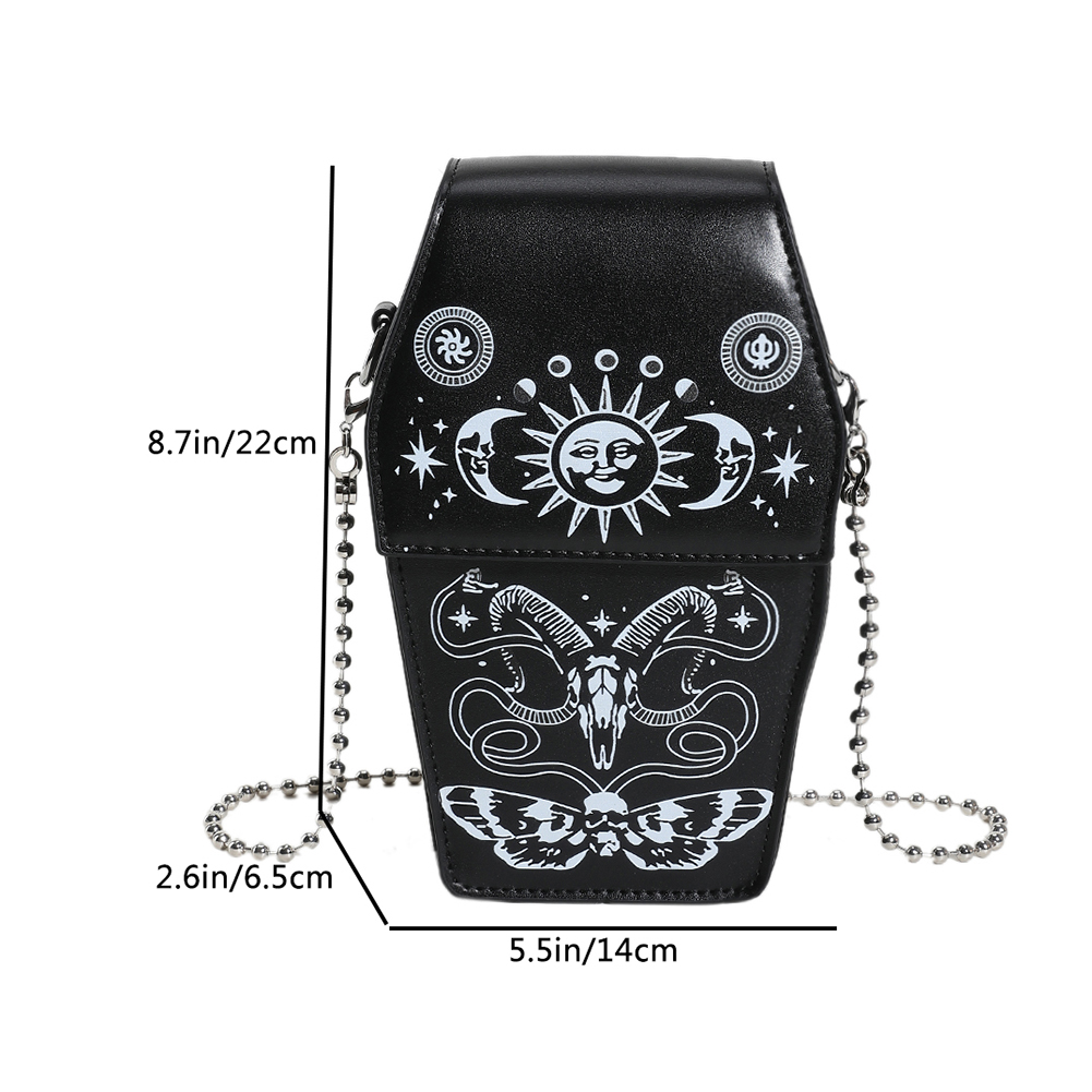 Gothic Coffin Shape Shoulder Bag for Women Halloween PU Leather Crossbody Bag Funny Halloween Phone Bag Make Up Cosmetic Bag New
