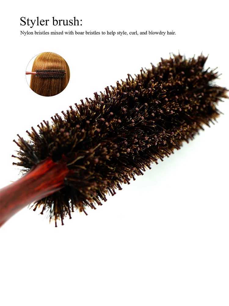 Round brush anti-static wood bristle round brush styling tool curling comb teasing brush W241112