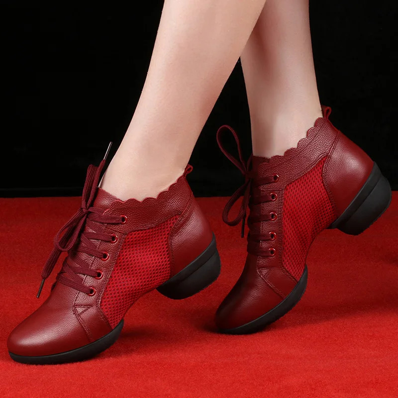 Dance Shoes Womens Modern Soft Outsole Jazz Sneakers Real Leather Breathable Womens Dance Fitness Exercise 241111