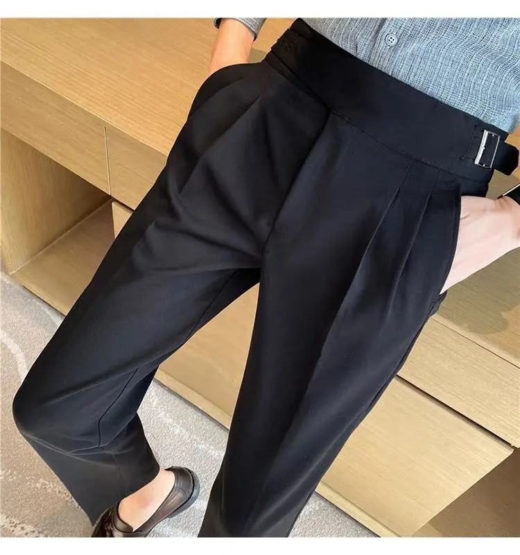 Italian Style Men Naples Suit Pants High Waist Slim Fit Small Feet AnkleLength Spring Fashion Business Casual Trousers 241112