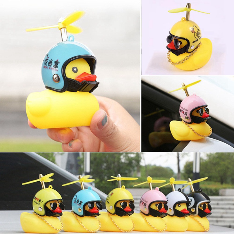 Cute Duck with Helmet Broken Wind Small Ornaments Bicycle Decor Cycling Driving Ducks with Propeller Bike Motorcycle Pendant
