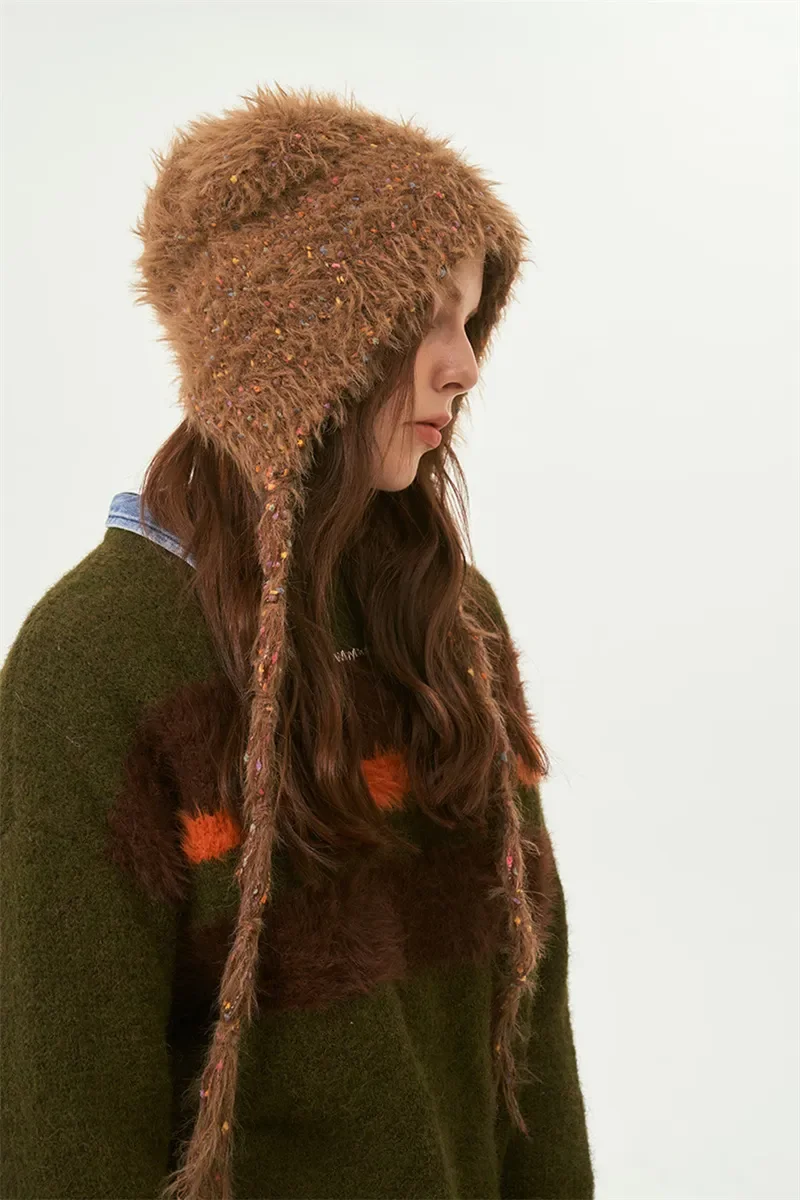 New Style Cashmere Balaclava Autumn Winter Hats Warm Pullover Snood Hat Collar Bear Cap Bonnets for Women