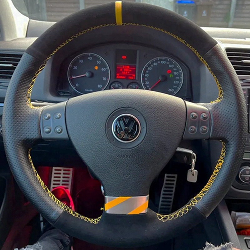 Car Steering Wheel Cover Suede Genuine Leather For Golf 5 5 Passat B6 Tiguan 2007-2011 Steering-Wheel Cover Wrap f36c4