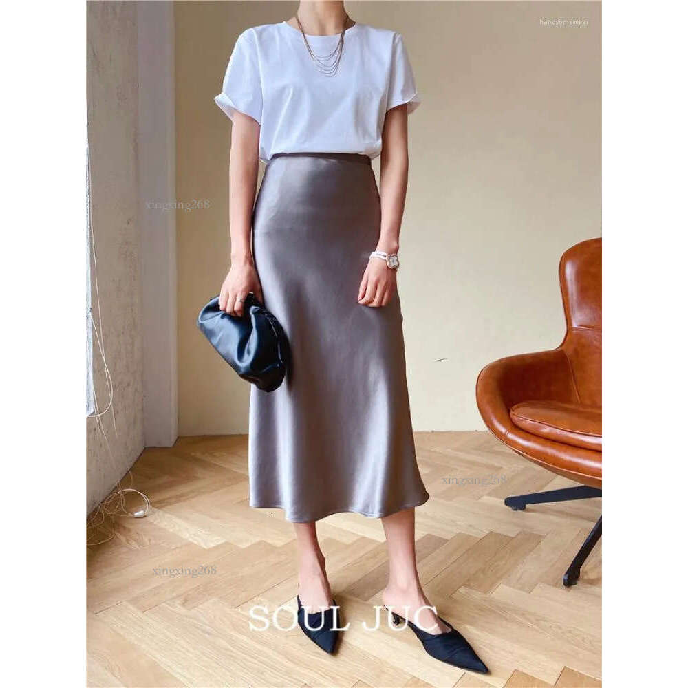 Silk Satin Dresses For Women High Waisted Skirt A-Line Elegant Summer Pink Midi Korean Style
