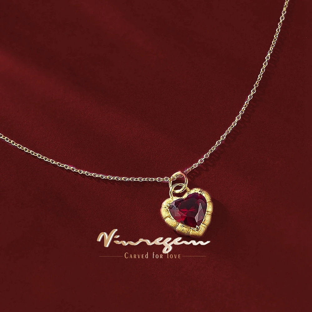 Vinregem 10 MM heart-shaped cut ruby vintage pendant necklace 18K gold-plated 925 sterling silver anniversary gift 241112