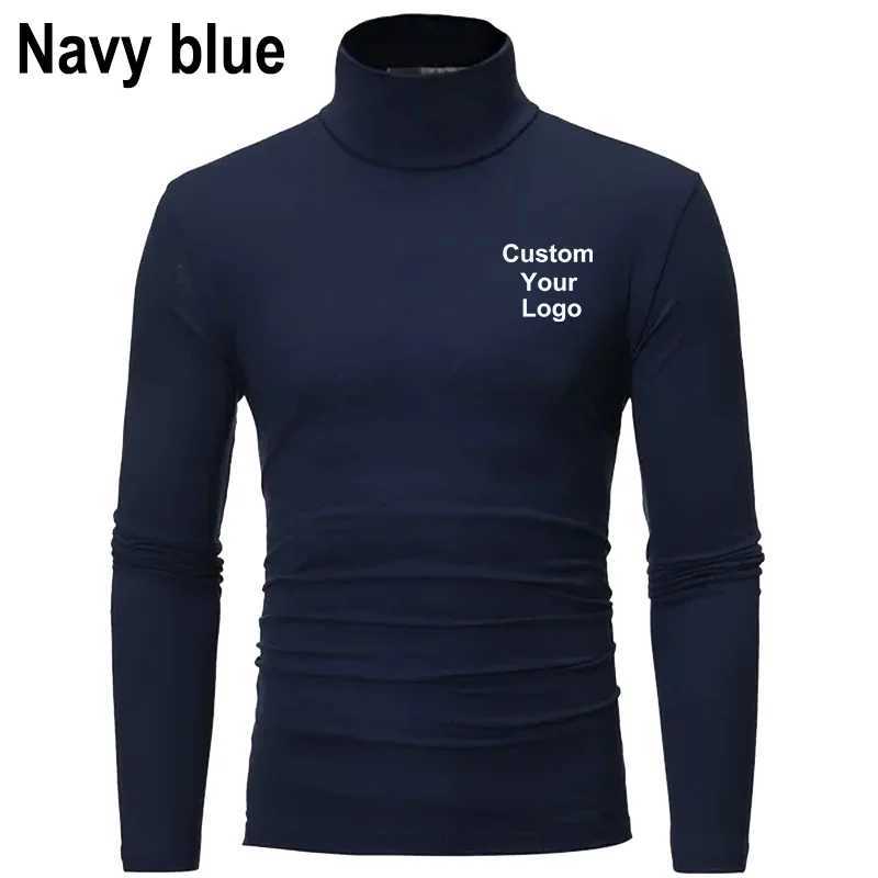 Mens Fashion Customization Your Outdoor Casual High Collar Long Sleeve T-shirt Mens Navy Blue Collar Mouth Bottom Shirt Mens Warm Pull Style W2411111