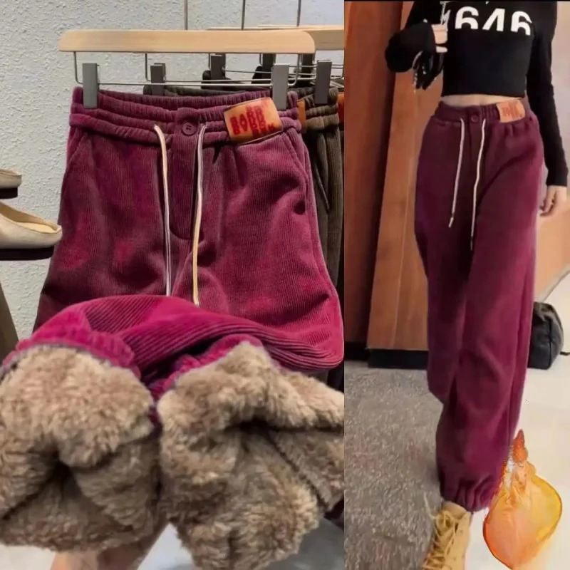 Womens winter thick plush warm pants loose leg casual sports pants sports pants womens jogging pants 241112