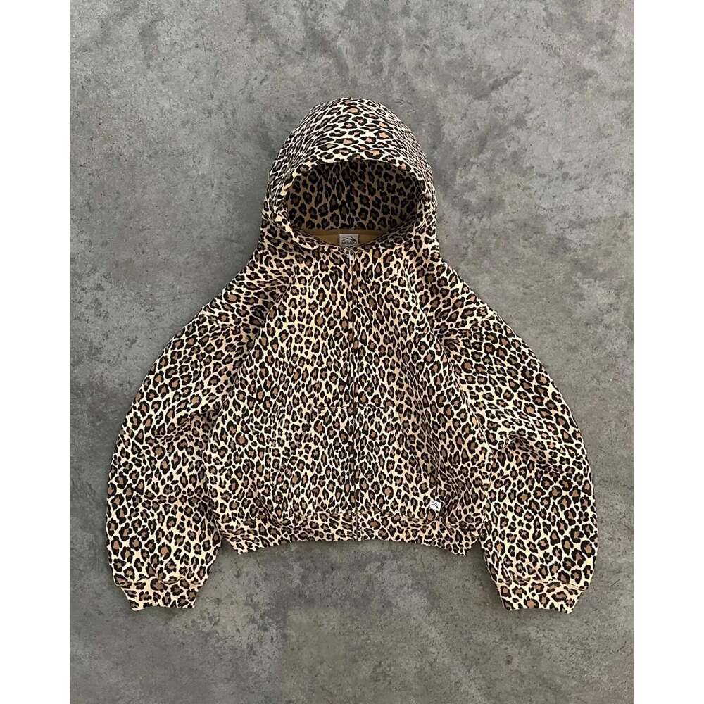 Leopard Print Y2k Retro Men's Haruku Hip Hop Zip Sweatshirt High Street Oversized Unisex Hoodie Streetwear