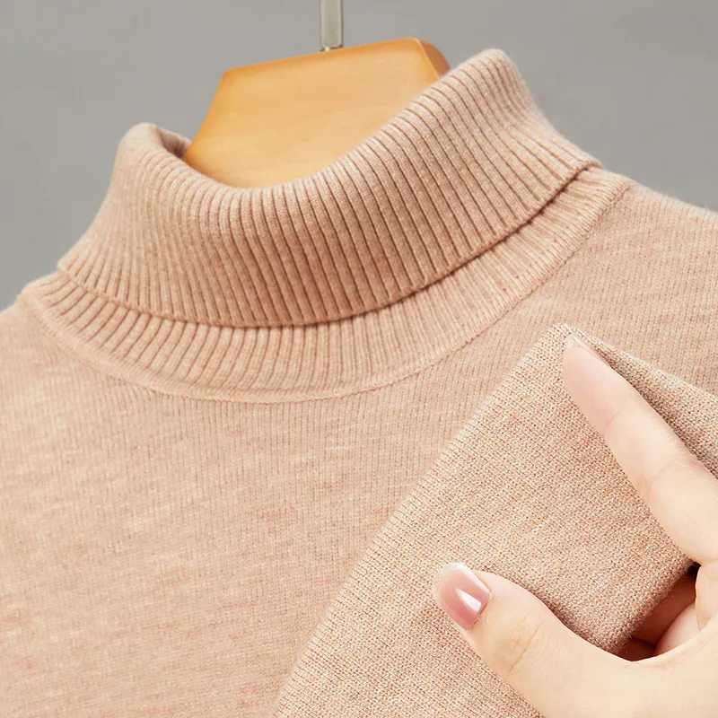 Autumn winter ultra-thin suitable for turtle neck sweater mens solid color warm knit pull-out mens casual knit long sleeved pull-out W2411111