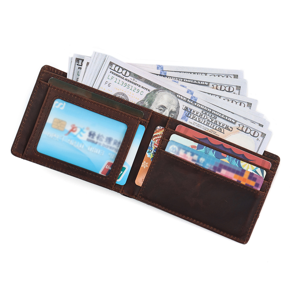 Crazy Horse Leather Men Wallet with Tracker Pocket Coin Purse Small Mini Card Holder RFID Male Wallet Air Tag Holder Cover Purse b6c61