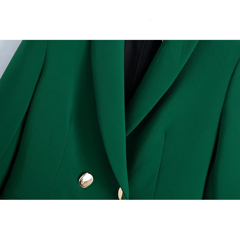 KONDALA Fashion Vintage Stylish Green Oversized Long Women Blazer Office Lady Pocket Autumn Jacket Female Bussiness 241112