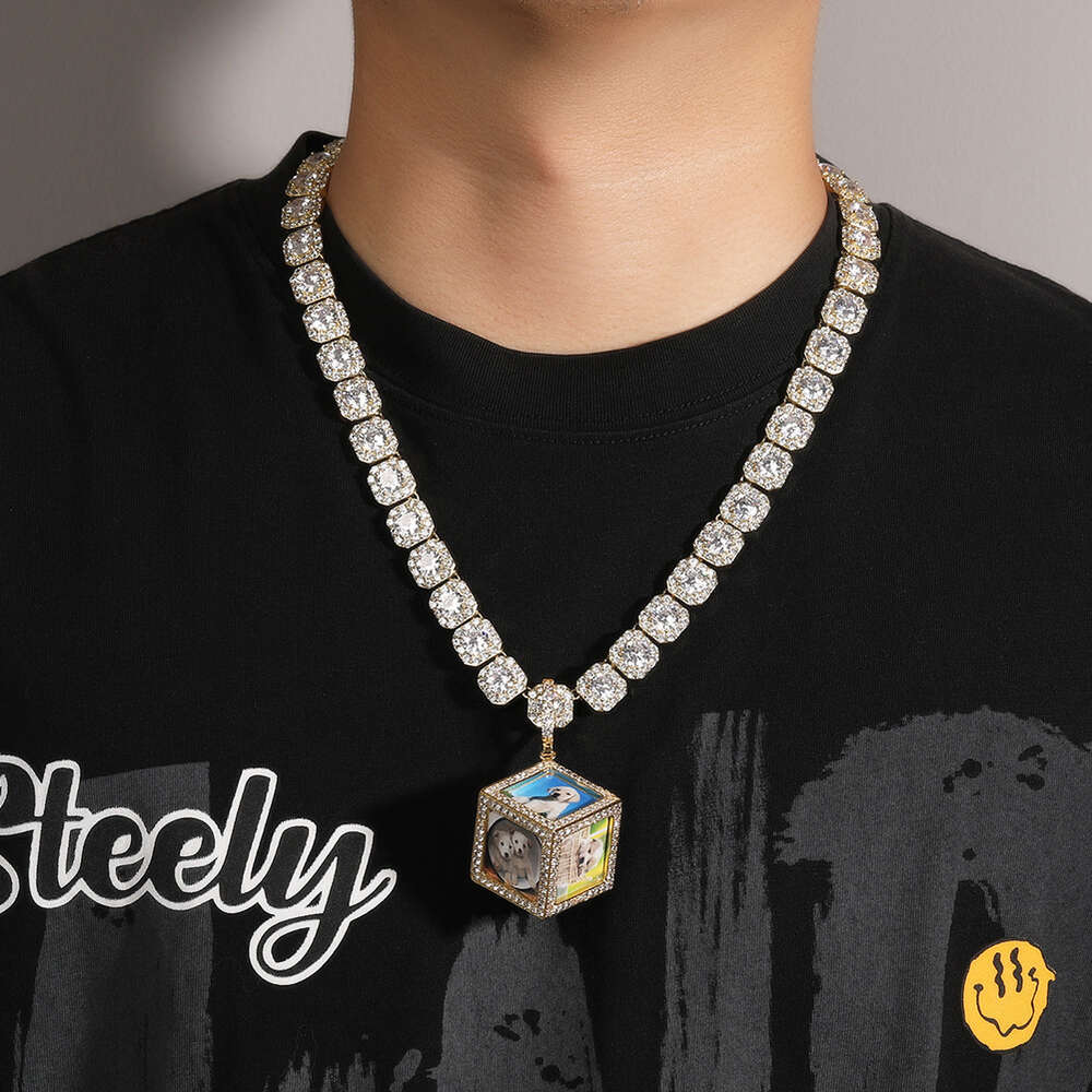 Top Quality Hip Hop Custom Photo 3d Cube Frame Pendant Necklace Fashion Creative Shiny Cubic Zirconia Diy Personalized Couple Charm Jewelry Bling Jewe