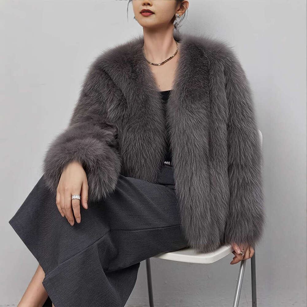 shanshi fur coat women Winter Warm Solid Color Imitation Women's Fur Coat