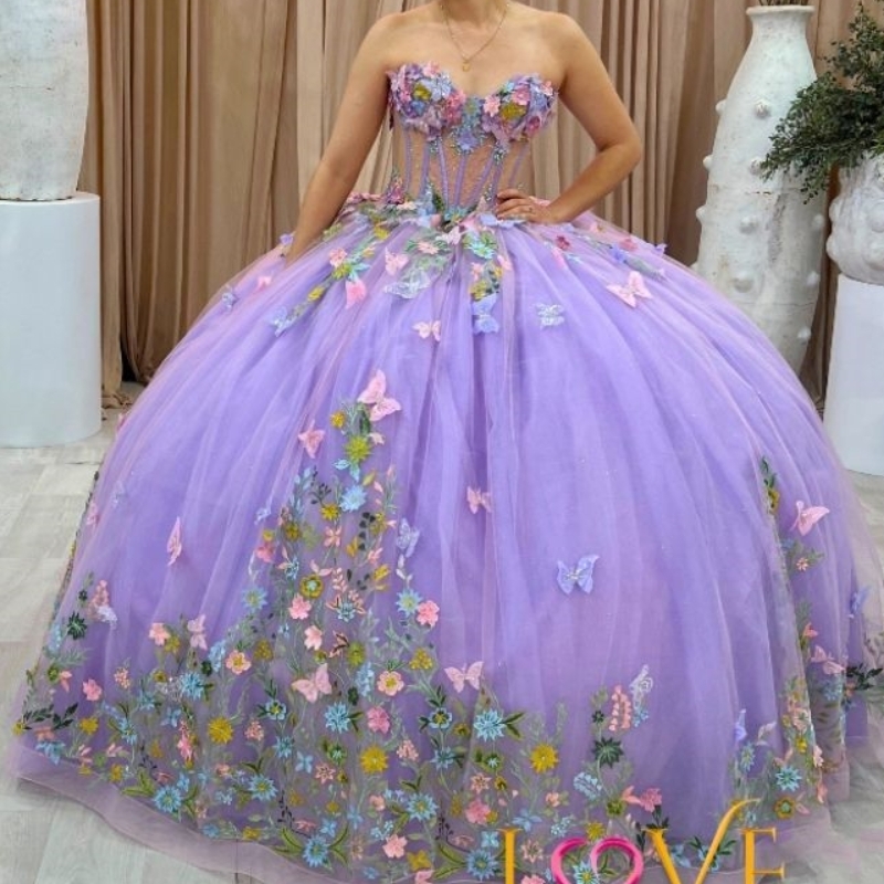 Lavender Lilac Off The Shoulder Quinceanera Dresses With Bow Lace Applique Beading Tull Mexican Sweet 16 Dress Vestidos De XV 15 Anos