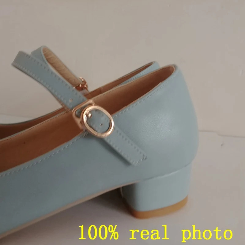 REAVE CAT Buckle Sapatos Femininos Big size 34~43 Spring Summer Women Shoes Sandals 3.5cm Mid Heels Blue Beige QL4861 241112